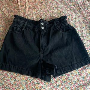 Paperbag Waist Shorts - Forever 21 Black Denim